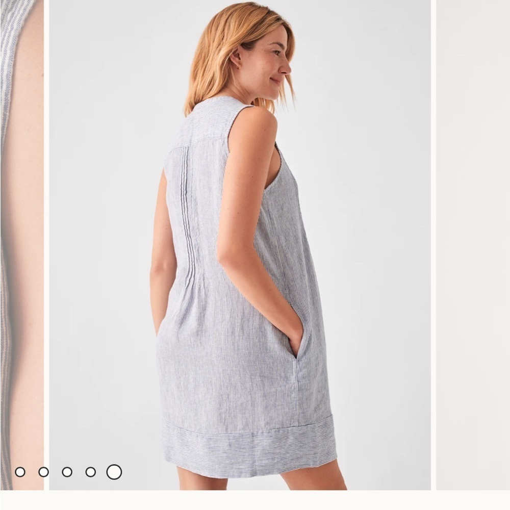 Faherty Isha Gingham Dress Linen: Blue Mini Stripe Size XL NWT - Picture 4 of 7